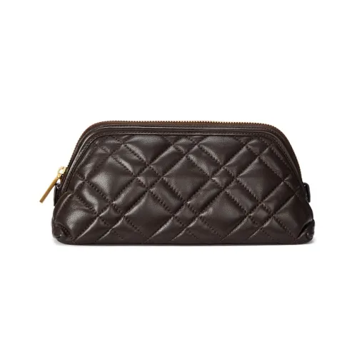 Polo Ralph Lauren Polo ID Sheepskin Cow Leather Patchwork Makeup Bag Women's Brown