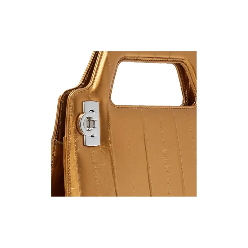 FERRAGAMO Eel Shoulder Bag Crossbody Bag Handbag Women's Gold-4