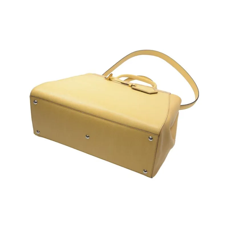 FENDI Cow Leather Tote Bag Shopping Bag Handbag Regular Women's Yellow-3