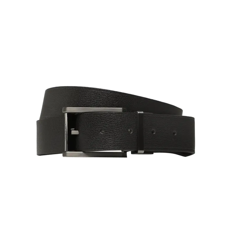 CK/Calvin Klein Emblem Design Smooth Buckle Leather Belts Men's Black Width 3.5CM-0