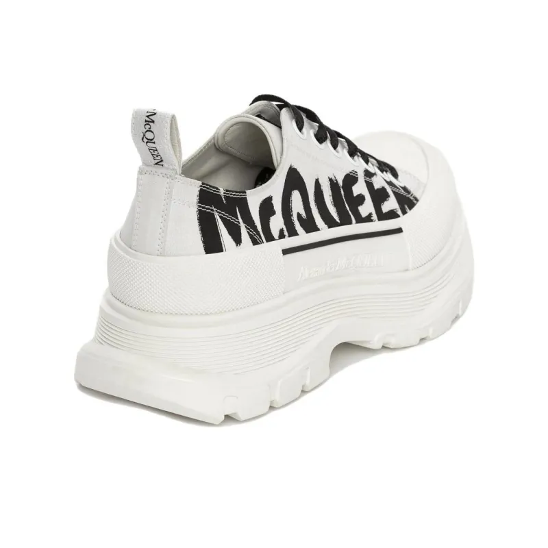 Alexander McQueen Tread Slick Low Lace Up Leather Graffiti White Black White-3