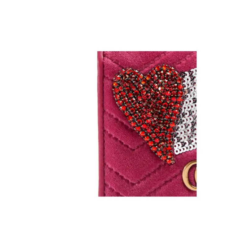GUCCI Marmont Quilted Velvet Wallet Women's Rose Red-1