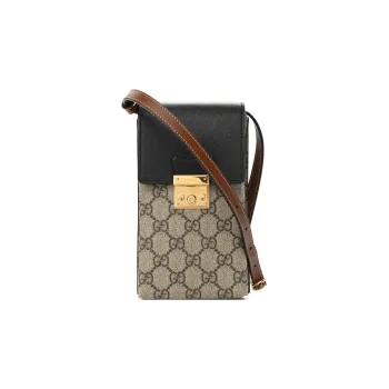 GUCCI Coated Canvas With Leather Cell Phone Pouch, Shoulder Bag, Crossbody Bag Women's Brown/Black