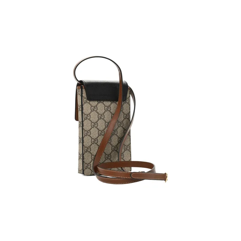 GUCCI Coated Canvas With Leather Cell Phone Pouch, Shoulder Bag, Crossbody Bag Women's Brown/Black-1