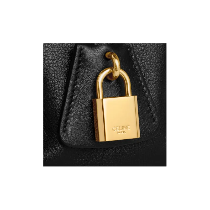 CELINE Cow Leather Handbag Medium Size Women's Black-3