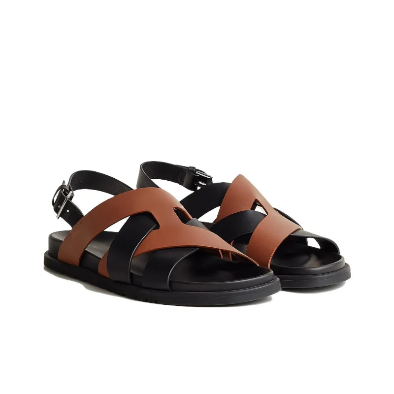 HERMES Heracles Strap Sandals Men's Black Brown-3