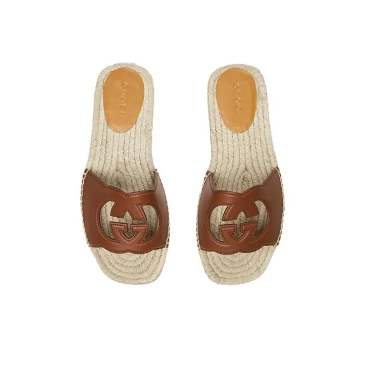 GUCCI Interlocking G Cut Out Espadrille Sandal 'Brown'-3