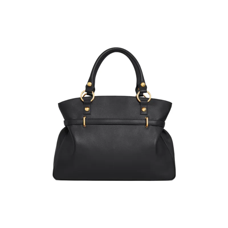 CELINE Soft Cow Leather Handbag Medium Size Women's Black-2