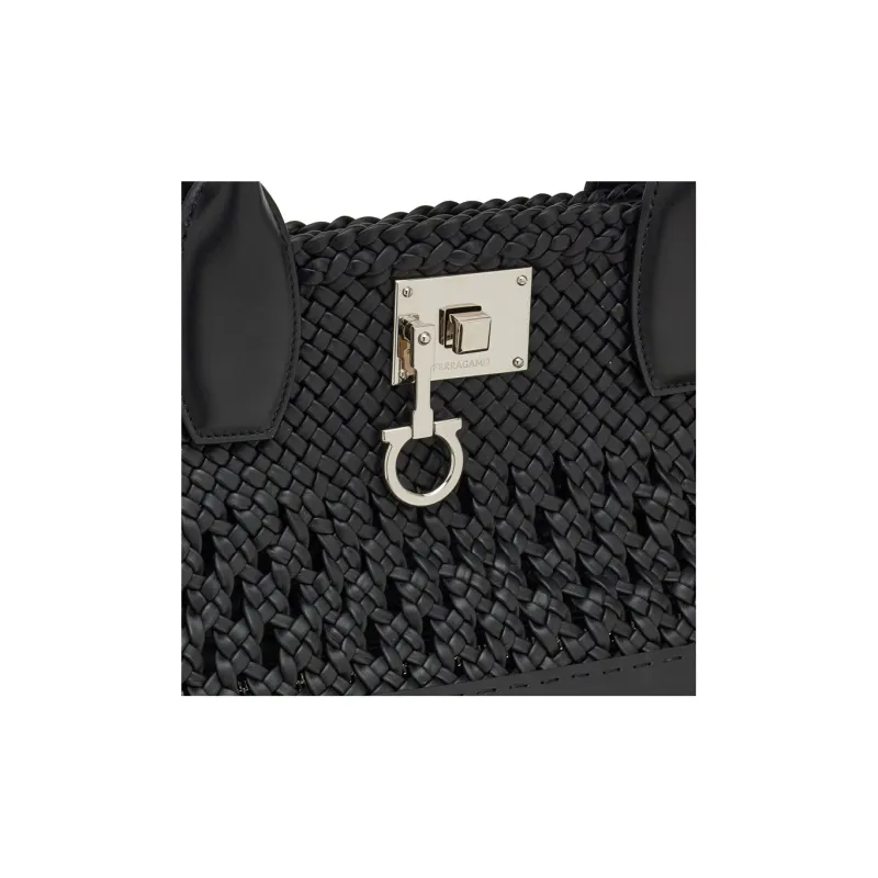 FERRAGAMO Studio Calfskin Handbag Extra Large Women's Black-3
