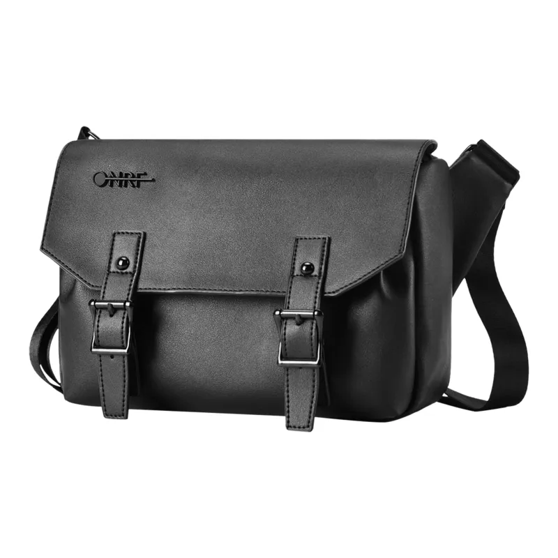 ONRF PVC Leather Messenger Bag, Double Shoulder Crossbody Bag, Shoulder Bag Regular Unisex Black-1