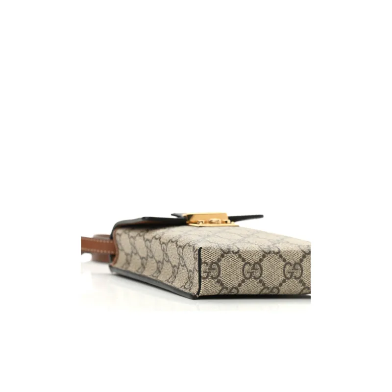 GUCCI Coated Canvas With Leather Cell Phone Pouch, Shoulder Bag, Crossbody Bag Women's Brown/Black-4