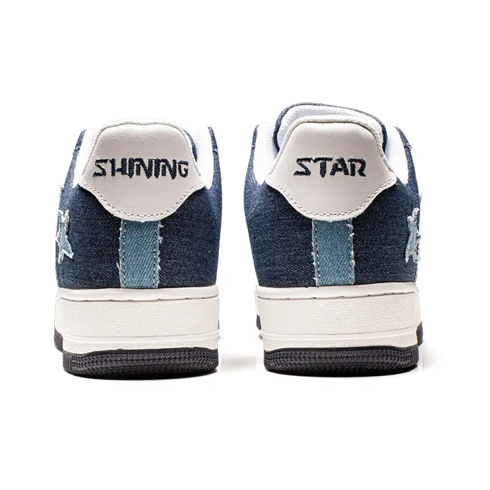 VOIT Stars Shoes Slip Resistant And Breathable Coverage Low Top Skateboard Shoes Unisex Blue White-4
