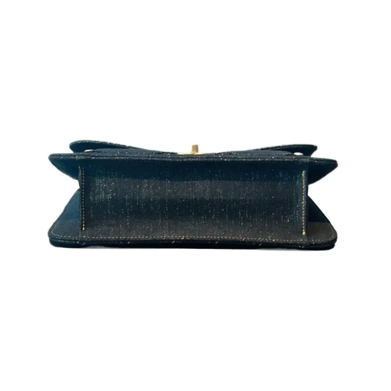 CHANEL Denim Messenger Bag, Portable Crossbody Bag, Shoulder Bag Tubas Women's Washed Denim Black-2