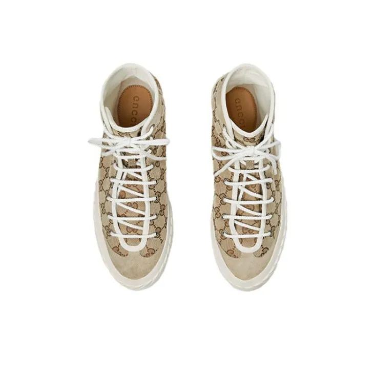 GUCCI Stylish Skateboarding Shoes Men's Beige Brown Vintage Version-3