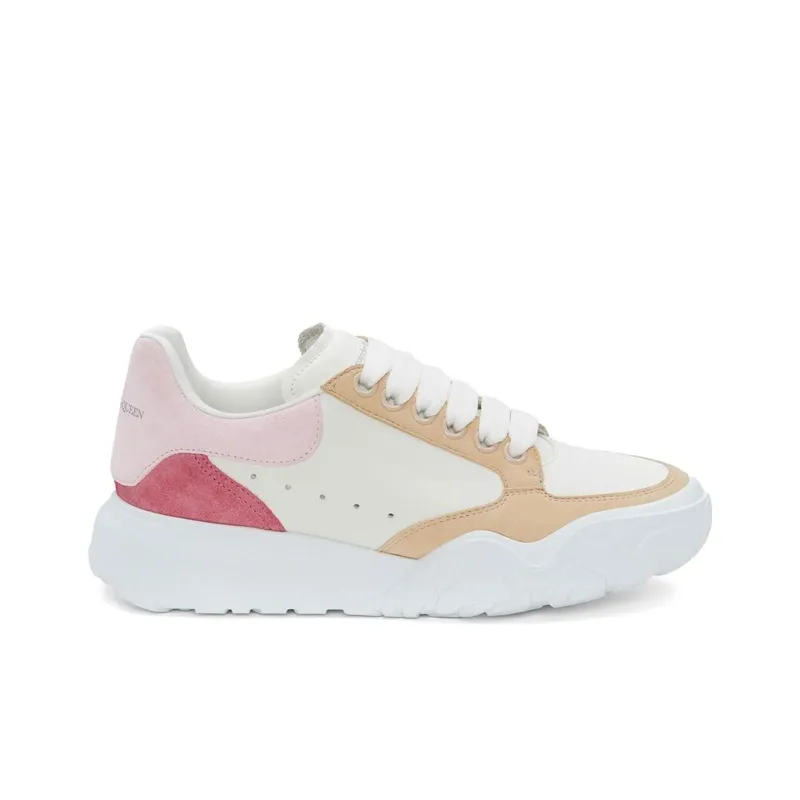 Alexander McQueen Court Trainer Anti Slip Wear Resistant Low Top Casual Shoes Women's White Beige Pink-1