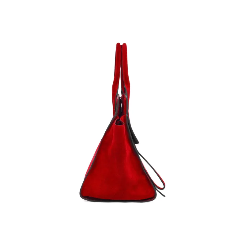FERRAGAMO Studio Suede Calfskin Handbag Large Size Women's Red-2