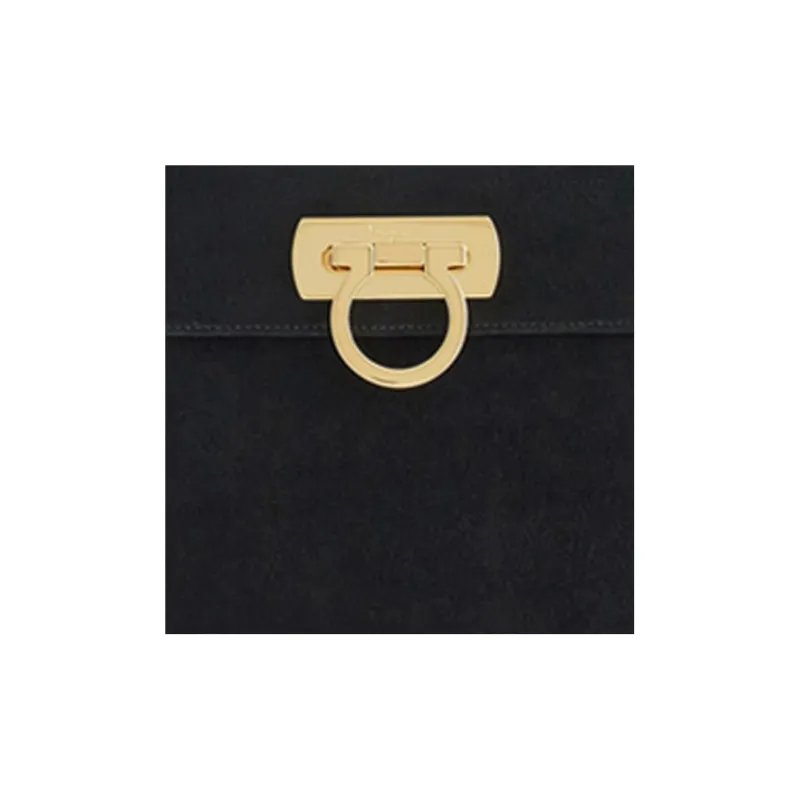 FERRAGAMO GANCINI Suede Handbag Small Size Women's Black-4