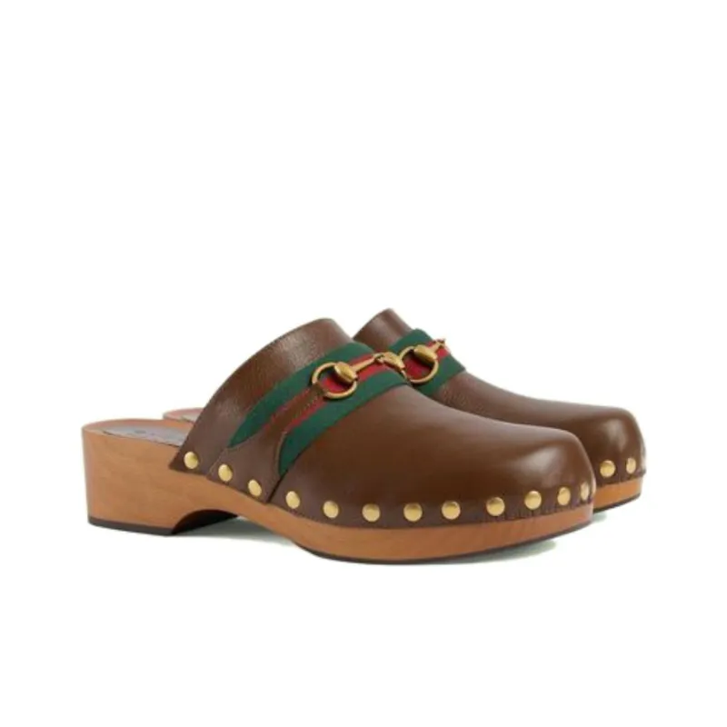 GUCCI Horsebit Closed Toe Slippers Men's Brown-2
