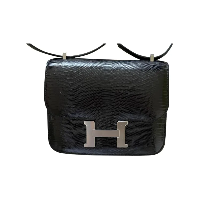HERMES Constance Lizard Skin Crossbody Bags Mini Women's Noir Black-0