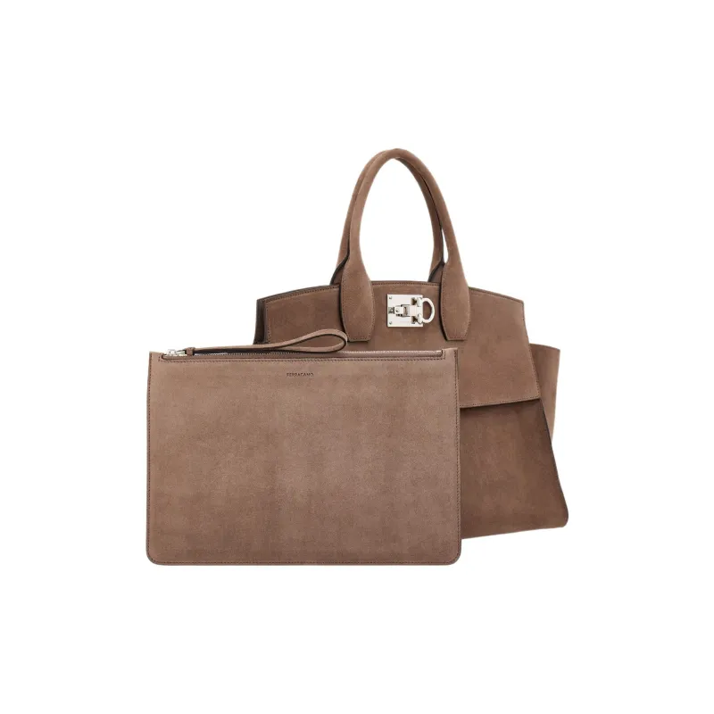 FERRAGAMO Studio Suede Calfskin Handbag Tubas Women's Brown-1
