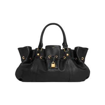 CELINE Cow Leather Handbag Medium Size Women's Black