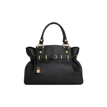 CELINE Soft Cow Leather Handbag Medium Size Women's Black