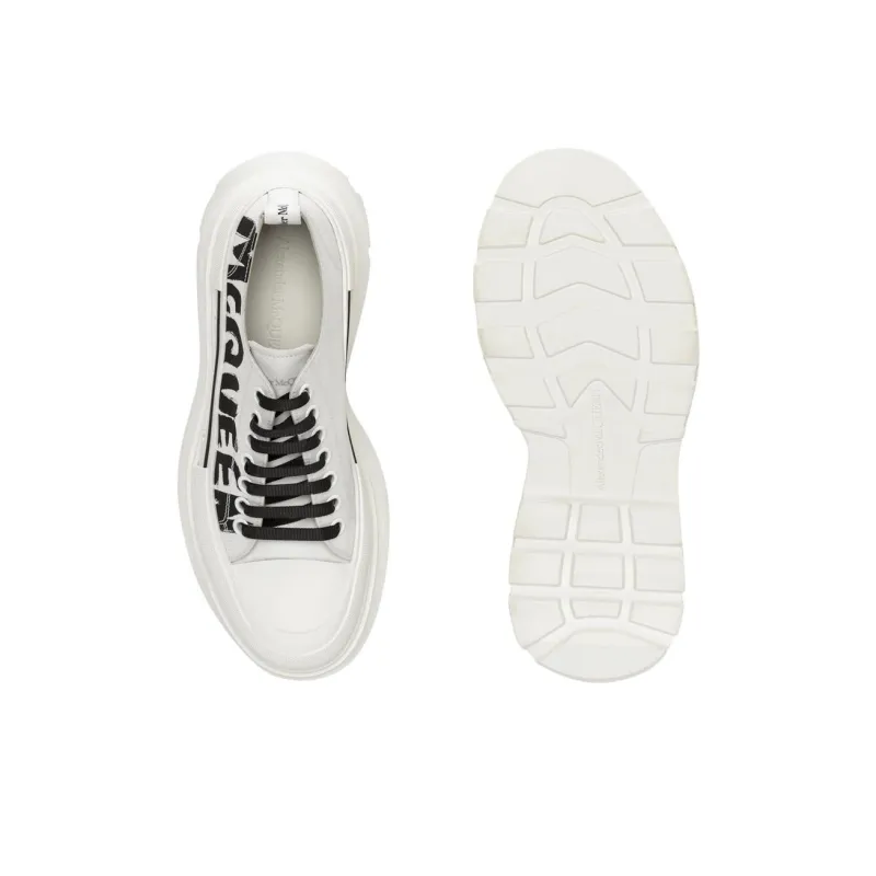 Alexander McQueen Tread Slick Low Lace Up Leather Graffiti White Black White-4