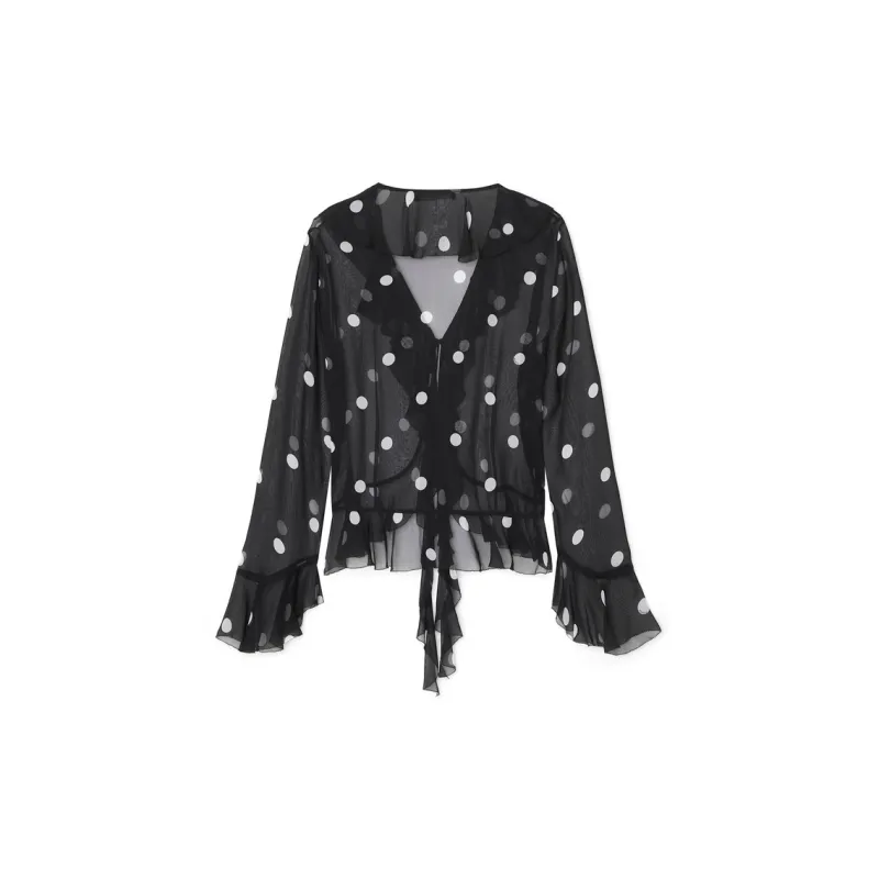 MO&CO Shirts Women's Black White Polka Dot-1