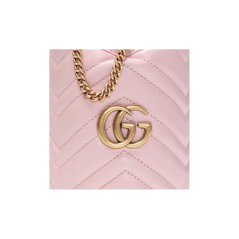 GUCCI GG Marmont Cow Leather Bucket Bags Crossbody Bag, Shoulder Bag Mini Women's Pink-3