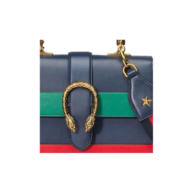 GUCCI Dionysus Multicolor Leather Handbag Women's Green/Navy Blue/Red-5