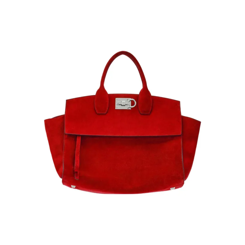 FERRAGAMO Studio Suede Calfskin Handbag Large Size Women's Red-3