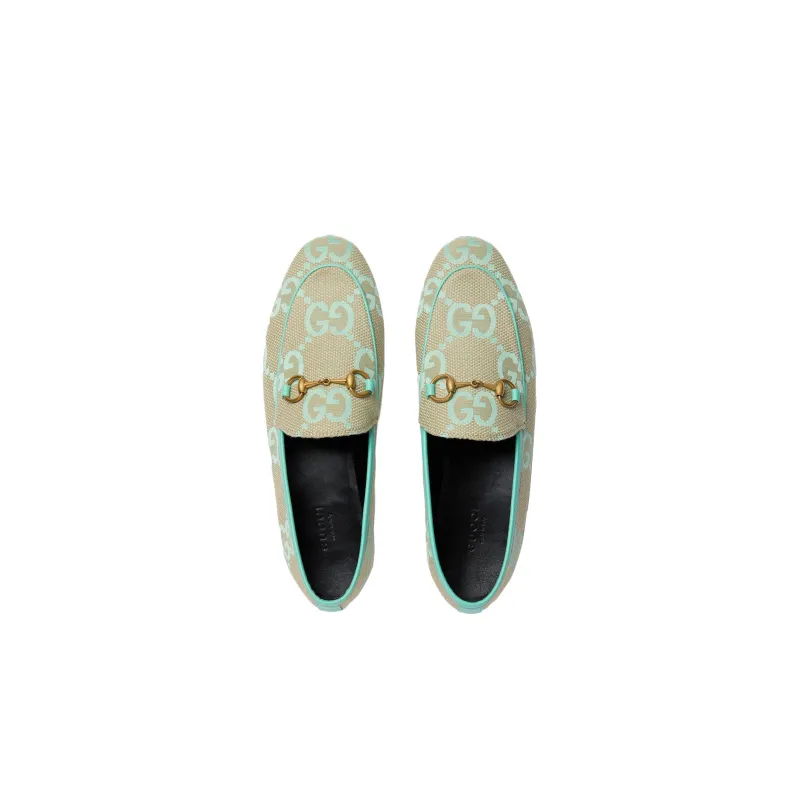 GUCCI Jumbo Gg Jordaan Loafer Beige Mint Green Canvas Women's-3