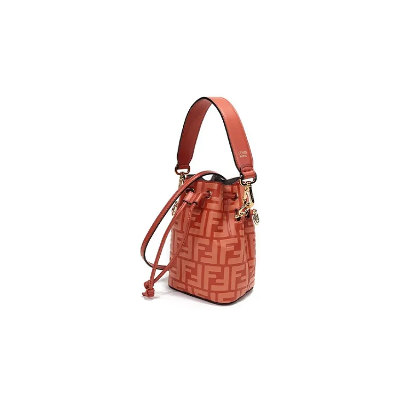 FENDI Calfskin Shoulder Bag Crossbody Bag Handbag Regular Women's Orange-1