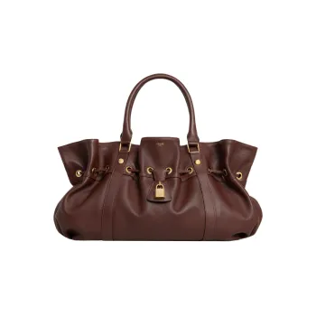 CELINE Soft Cow Leather Handbag Medium Size Women's Chestnut