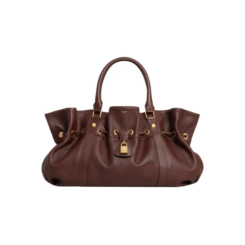 CELINE Soft Cow Leather Handbag Medium Size Women's Chestnut-0