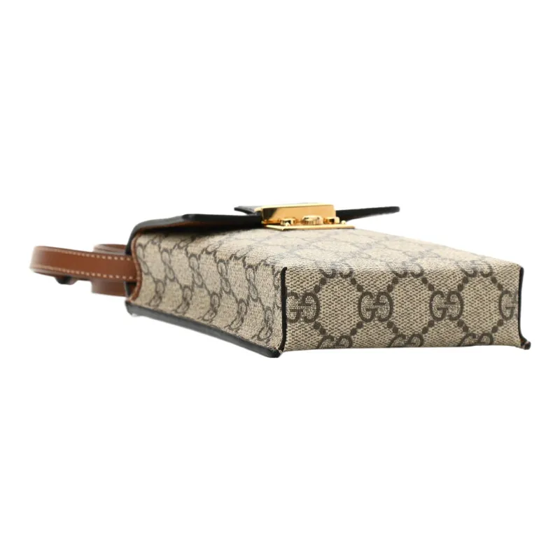 GUCCI Coated Canvas With Leather Cell Phone Pouch, Shoulder Bag, Crossbody Bag Women's Brown/Black-2
