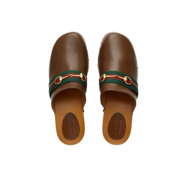 GUCCI Horsebit Closed Toe Slippers Men's Brown-3