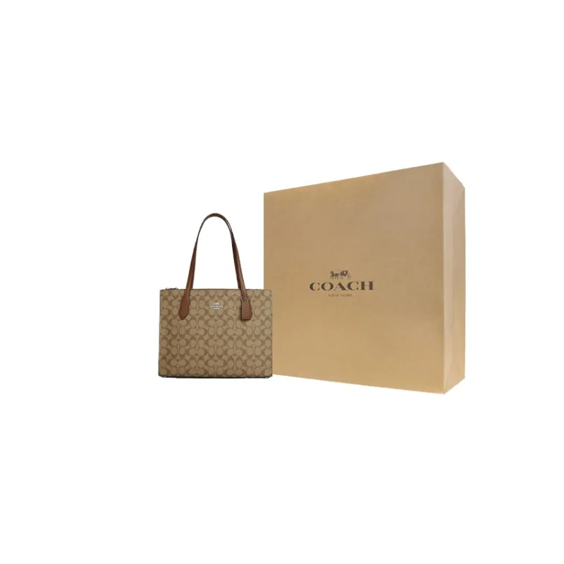 COACH Canvas With Leather Canvas Bag, Tote Bag, Shopping Bag, Handbag, Shoulder Bag Women's Light Brown-4