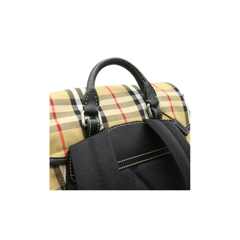 Burberry Vintage Cotton With Leather Backpack Medium Size Men's Beige/Black-6
