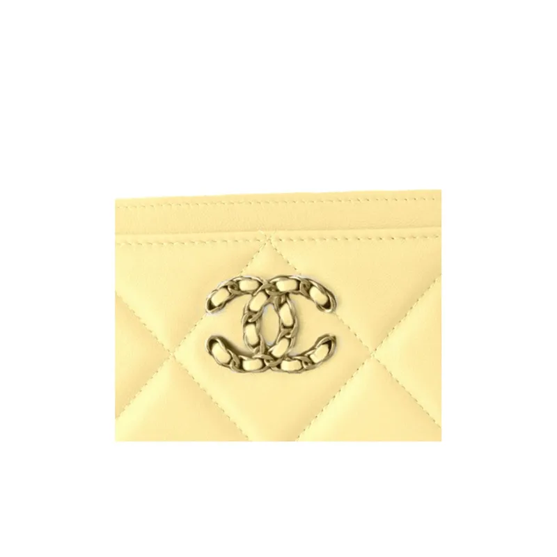CHANEL Lambskin Coin Purse, Card Holder Women's Light Yellow-1