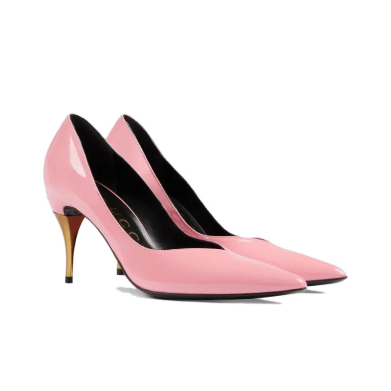 GUCCI Slim Heel Mid Low Heel Shoes Women's Pink-3