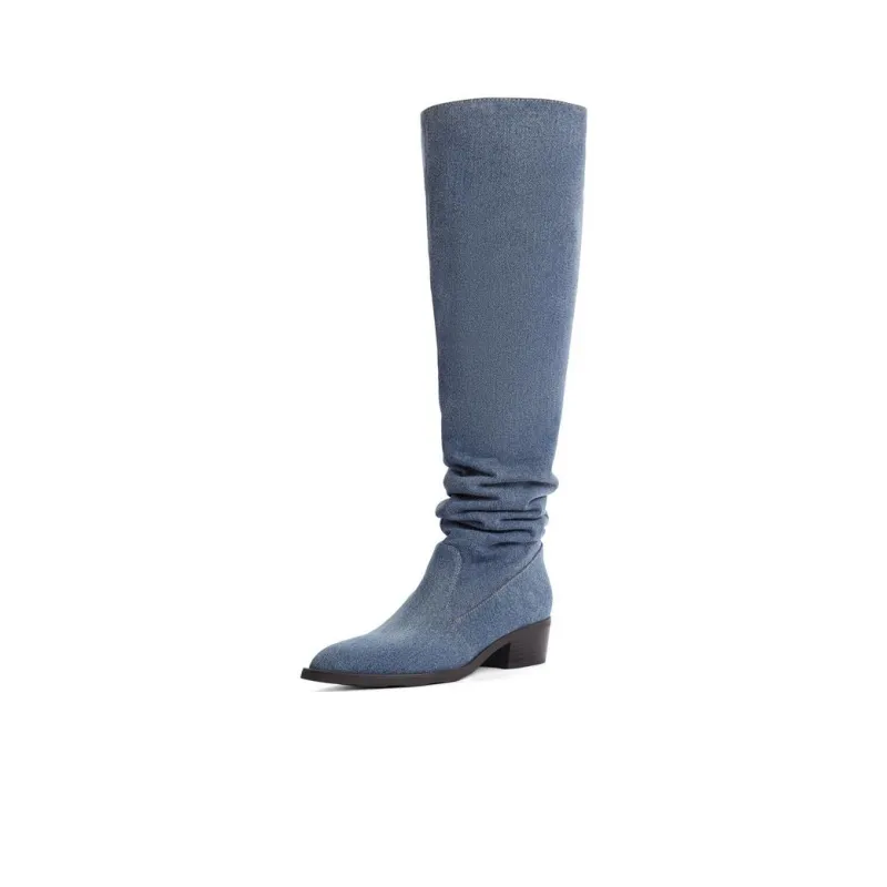 BELLE Knee high Boots Women's Sandstone Brown/Denim Blue-5