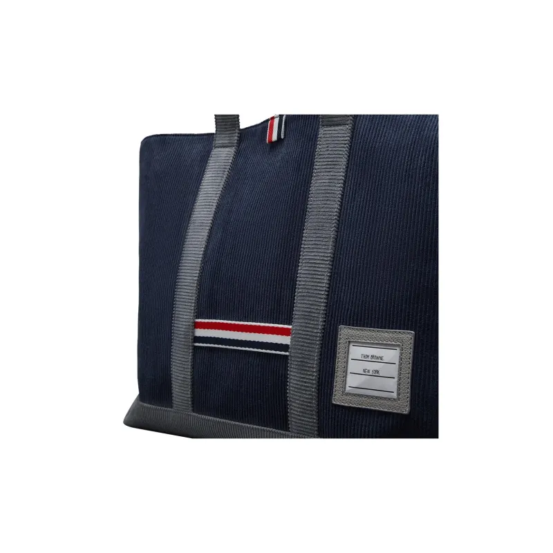 THOM BROWNE· Corduroy Fabric Tote Bag, Shopping Bag, Handbag, Shoulder Bag Men's Blue-3