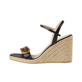 GUCCI Double G 95mm Platform Espadrille Black Leather Women's