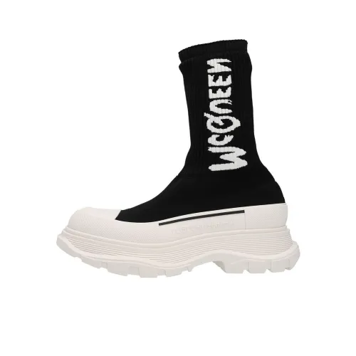 Alexander McQueen Logo Intarsia Chunky Sock Sneaker Black Ice Women's