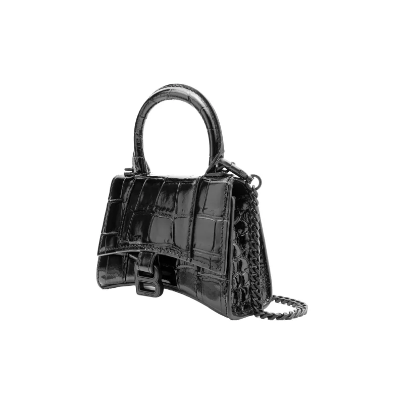 Balenciaga Hourglass Top Handle Bag Mini Croc Embossed Black-3