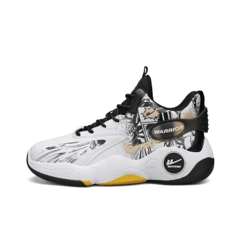 Warrior Anti Slip Wear Resistant High Top Basketball Shoes Men's White Black Gold