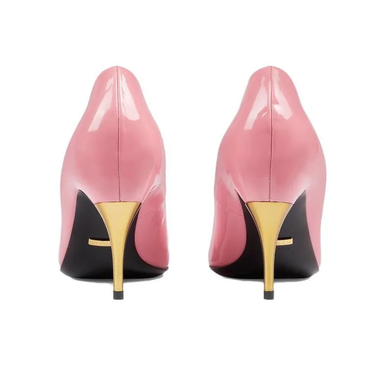 GUCCI Slim Heel Mid Low Heel Shoes Women's Pink-4