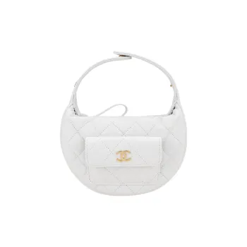 CHANEL Grained Litchi Cow Leather Crescent Moon Bag Clutch Mini Women's White