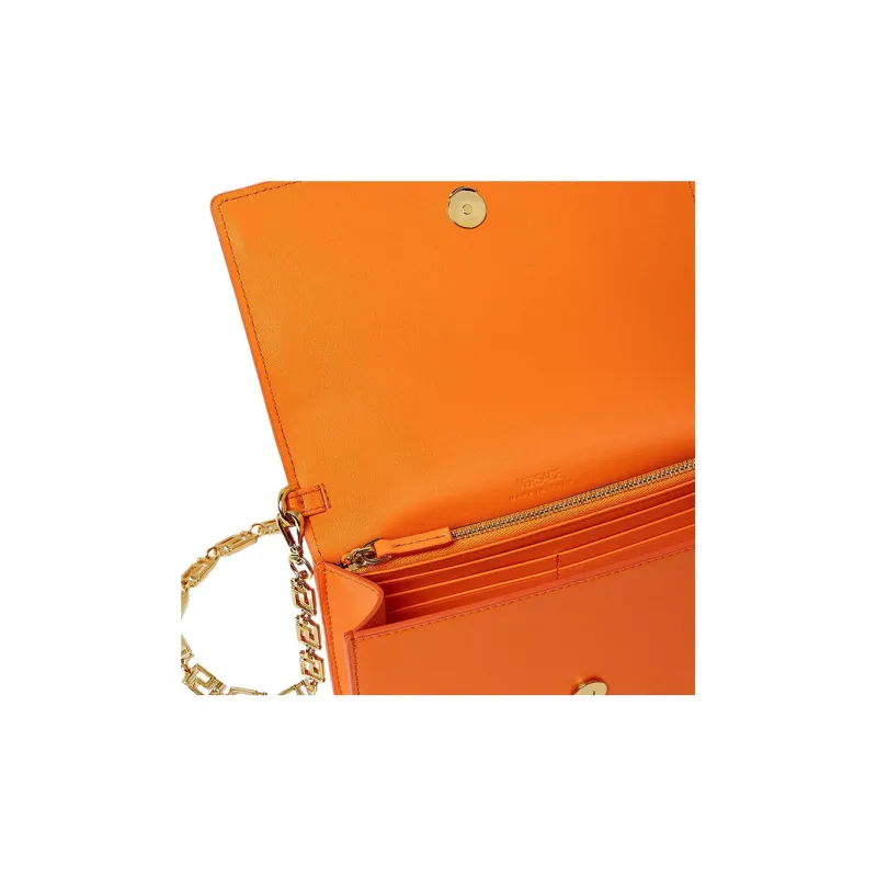 FANSIZHE Greca Goddess Leather And Lambskin Trim Shoulder Bag Women's Orange-3